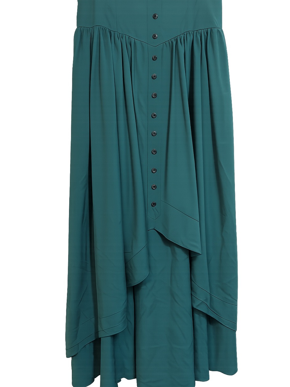 Boho High Low Maxi Skirt L Green Lace Up Corset Waist Handkerchief Hem Goth